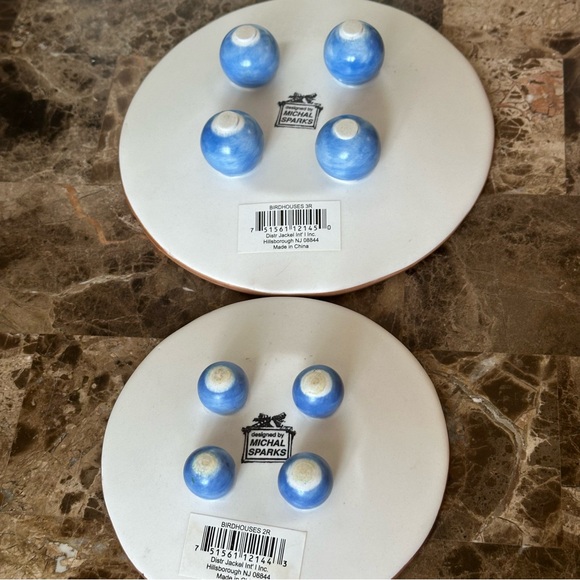 Lot Of 2 Michal Sparks Footed Candle Dishes With Birdhouse Design - Picture 6 of 8